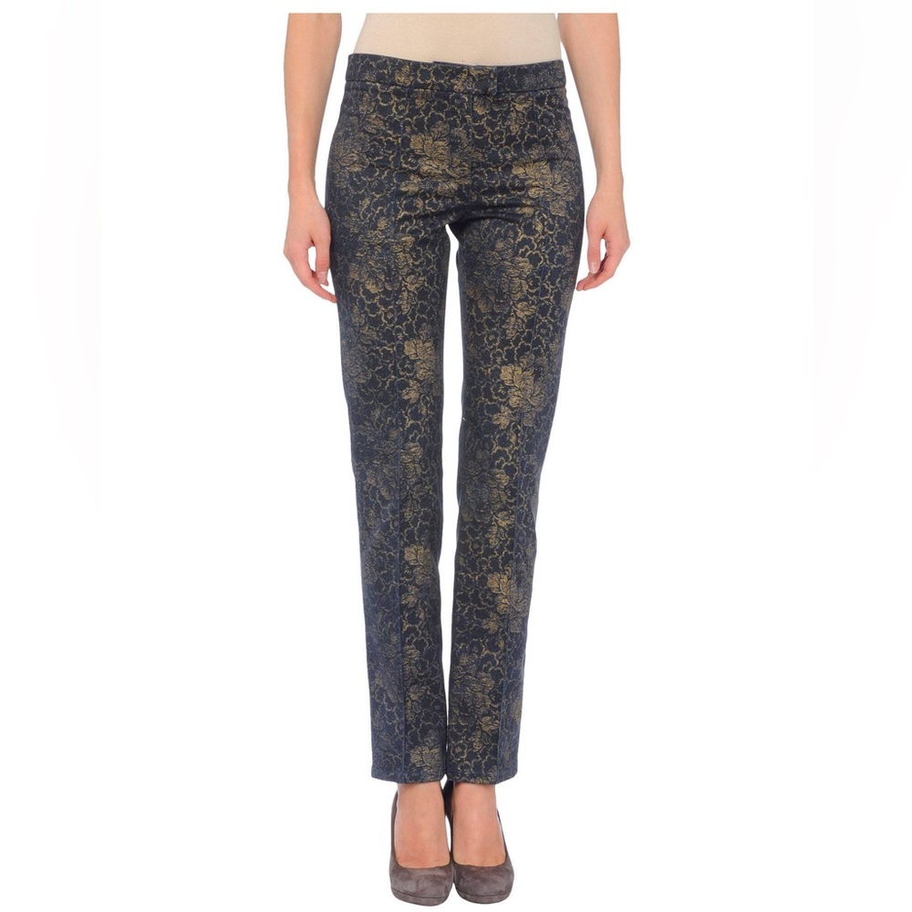 ROBERTO CAVALLI Women Navy/Gold Floral Cotton Pants 42/6 EUC